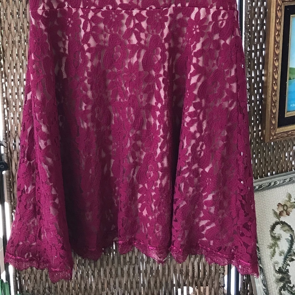 Altar'd State Buirgundy Lace Overlay Skater Dress-Size Large - Picture 4 of 4